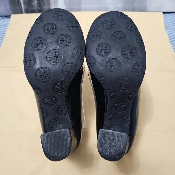 Tory Burch Black Patent Leather Block Heel Pumps with Silver Hardware - Size 6 - Picture 8 of 8